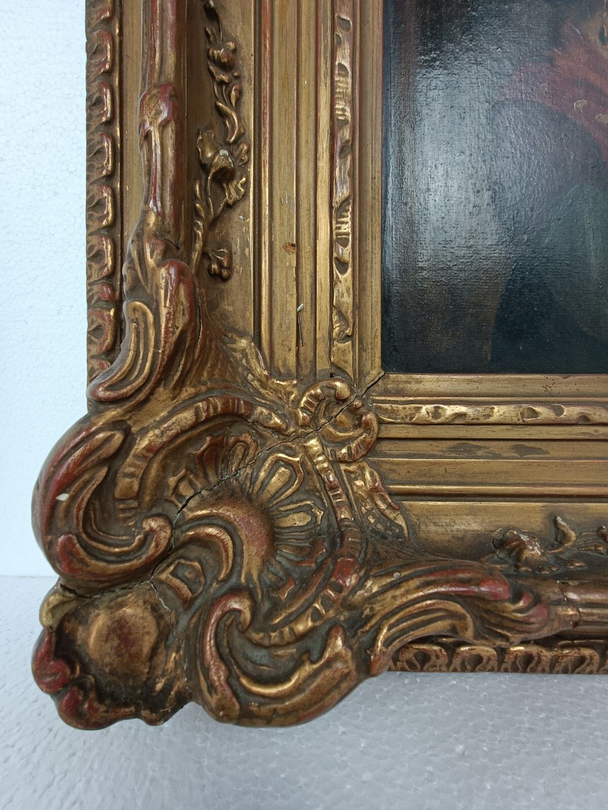 Oil Painting On Wood Gorgeous Plaster  Frame Portrait Of A Lady Antique photo for sale