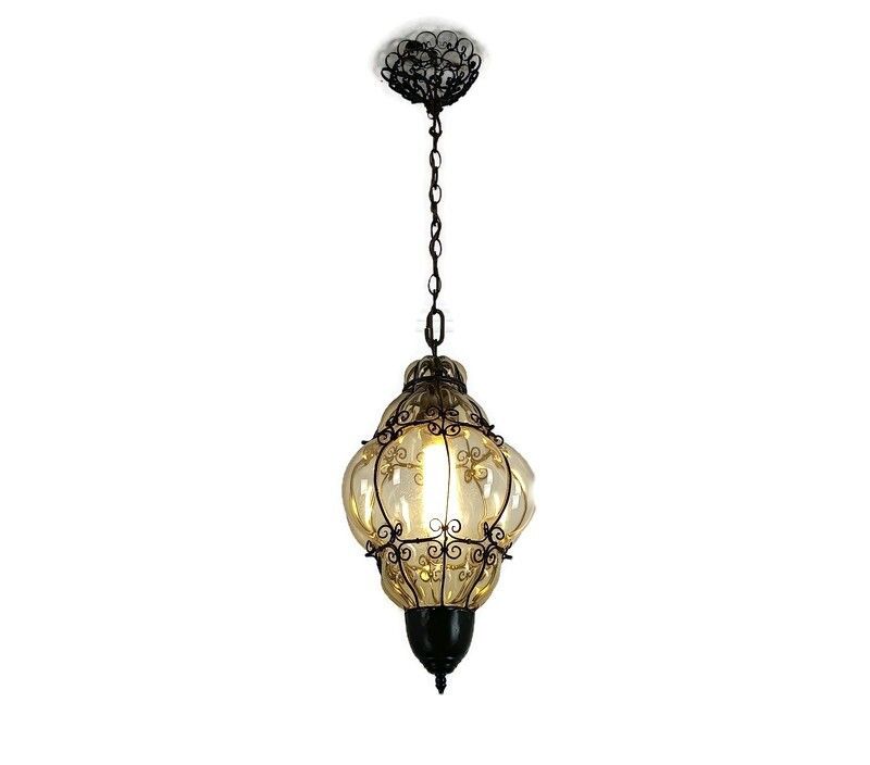 Venetian Caged Glass Alibaba Pendant Chandelier Pendant Vintage Fixture