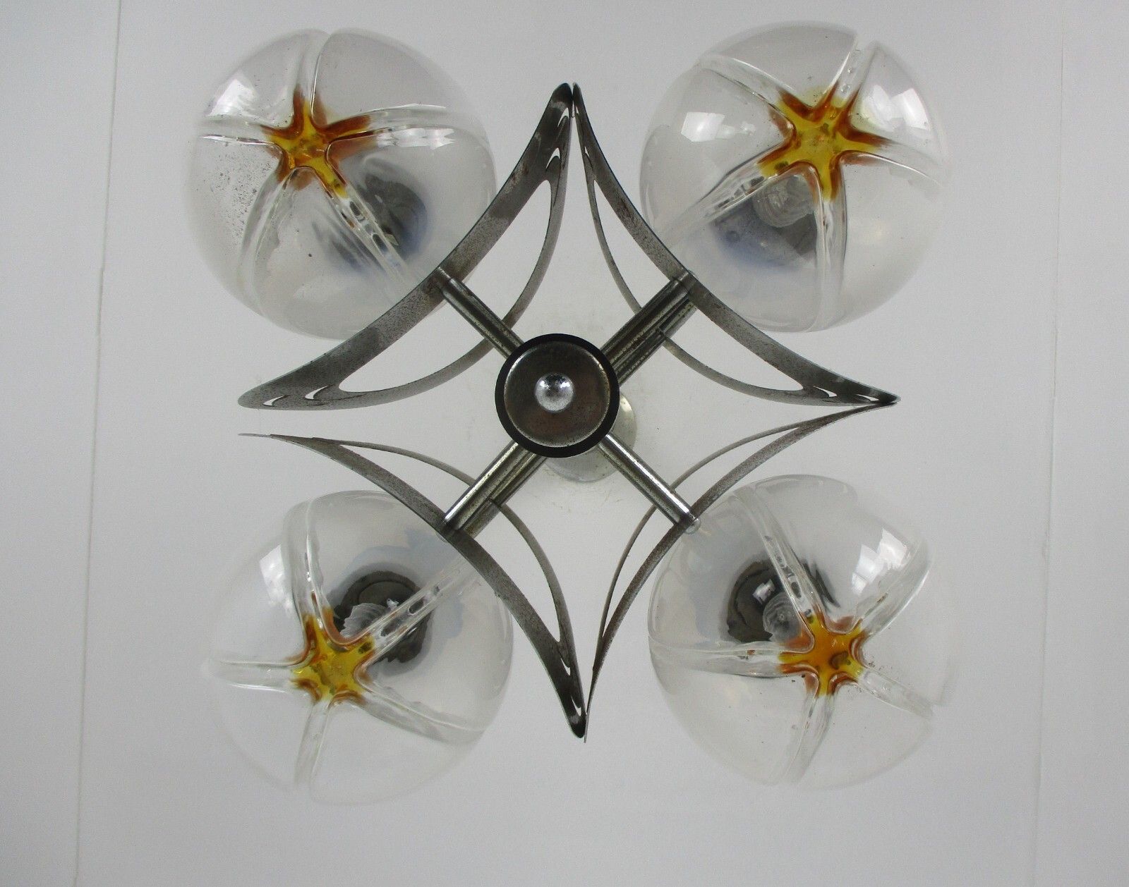 Design Mazzega Murano Chandelier 5 Lights Art Glass Chrome Space Age Italian photo buy