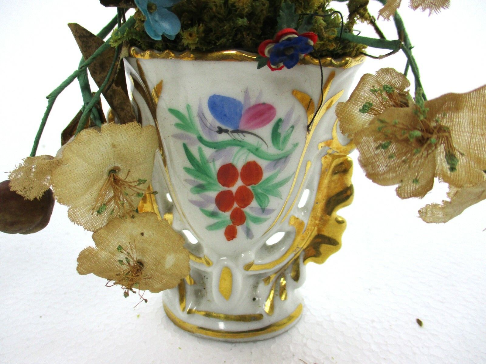 Antique Couple Porcelain Fan Flair Vases Flower Bridal Bouquet Vieux Paris photo furniture