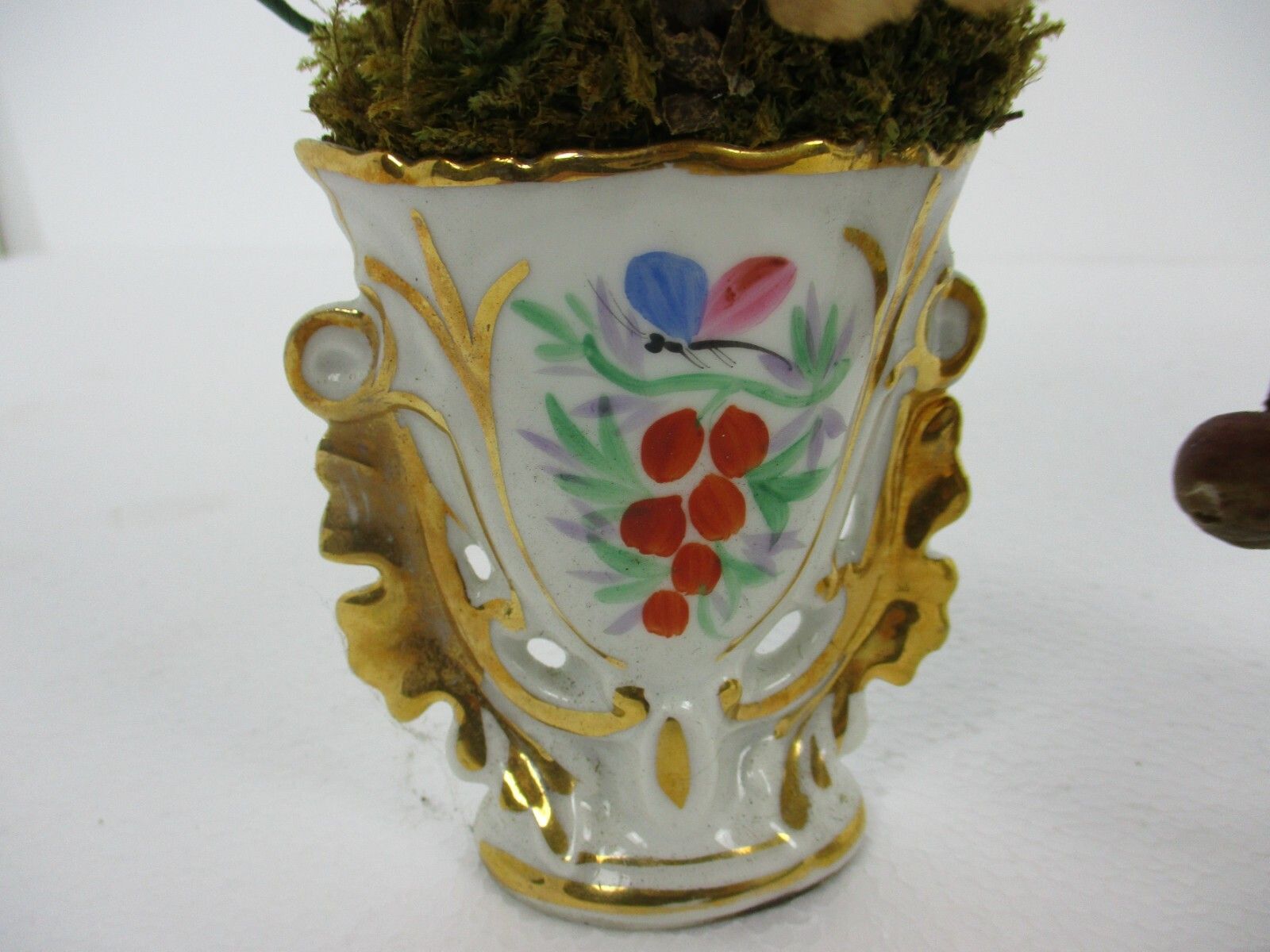 Antique Couple Porcelain Fan Flair Vases Flower Bridal Bouquet Vieux Paris photo for sale