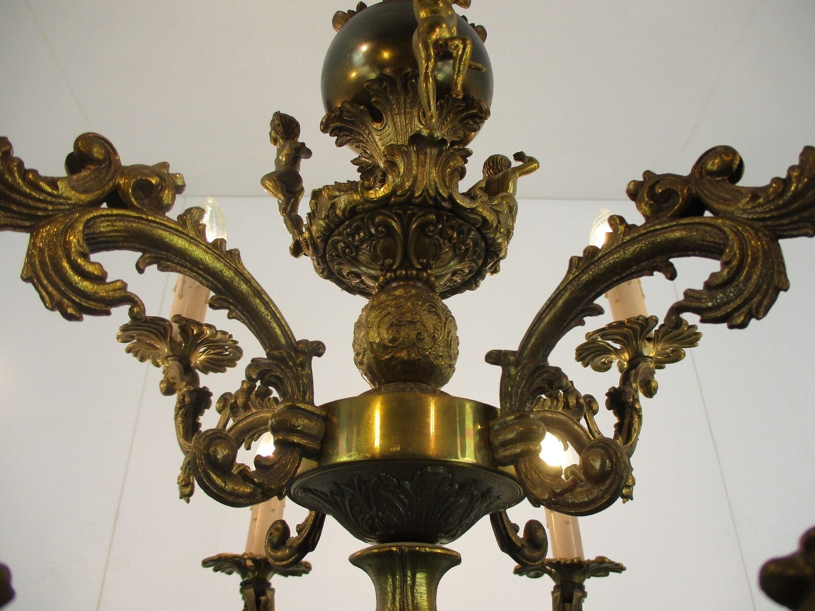 Vintage Chandelier Putti Cherubs Angels 12!! Arm Lights Brass Gorgeous  Two Tier photo Lighting
