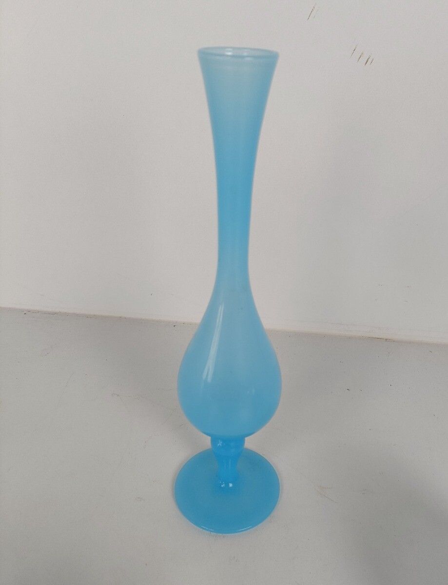 photo for sale Set Of 3 Azzuro Baby Blue Art Glass Pieces Vase Apothecary Jar Jewelry Trinket B