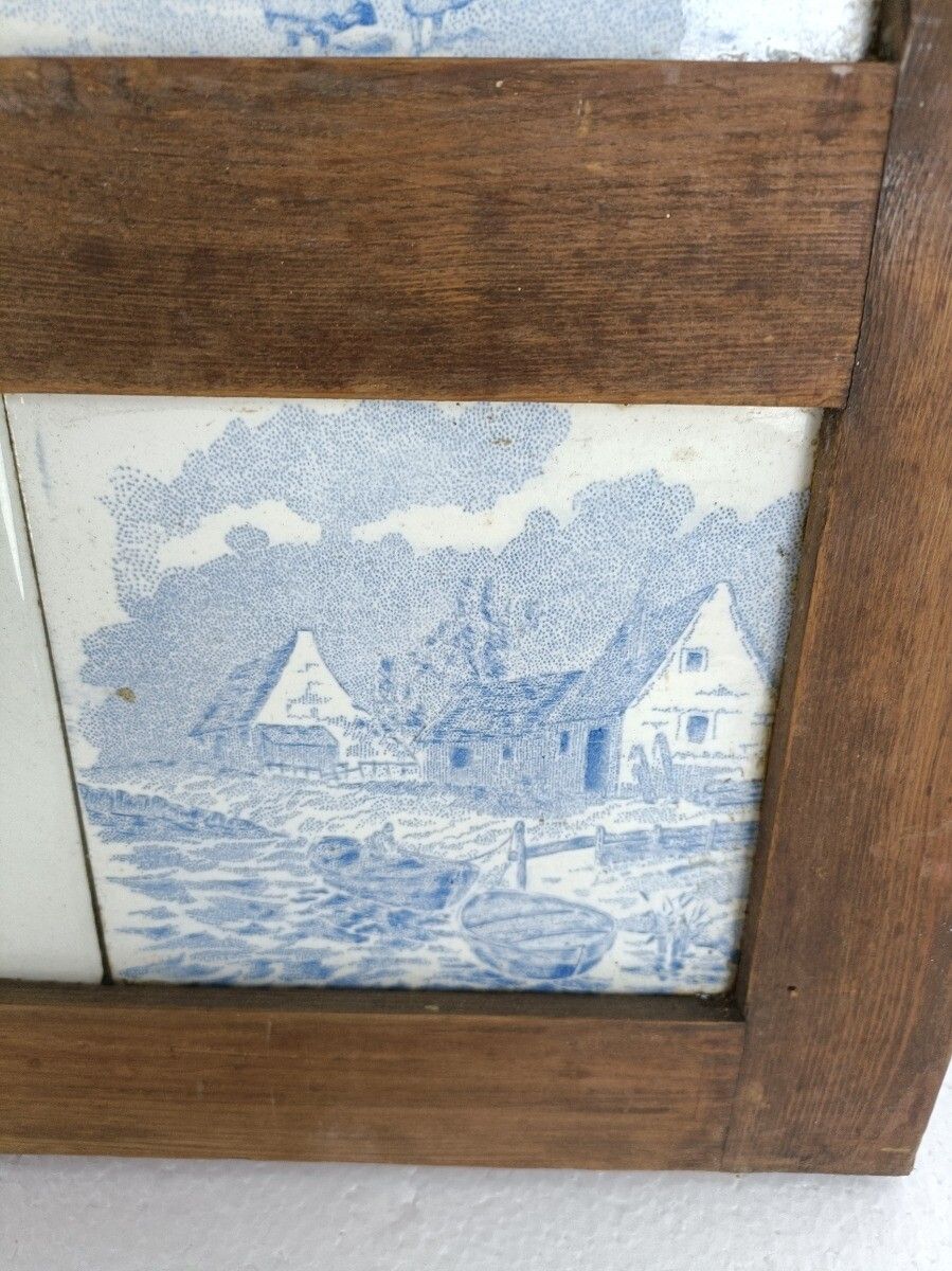 Kitchen Herbs Wall Hanging Cabinet  Wood Ceramic Tiles Blue White Antique Barn S photo Furniture