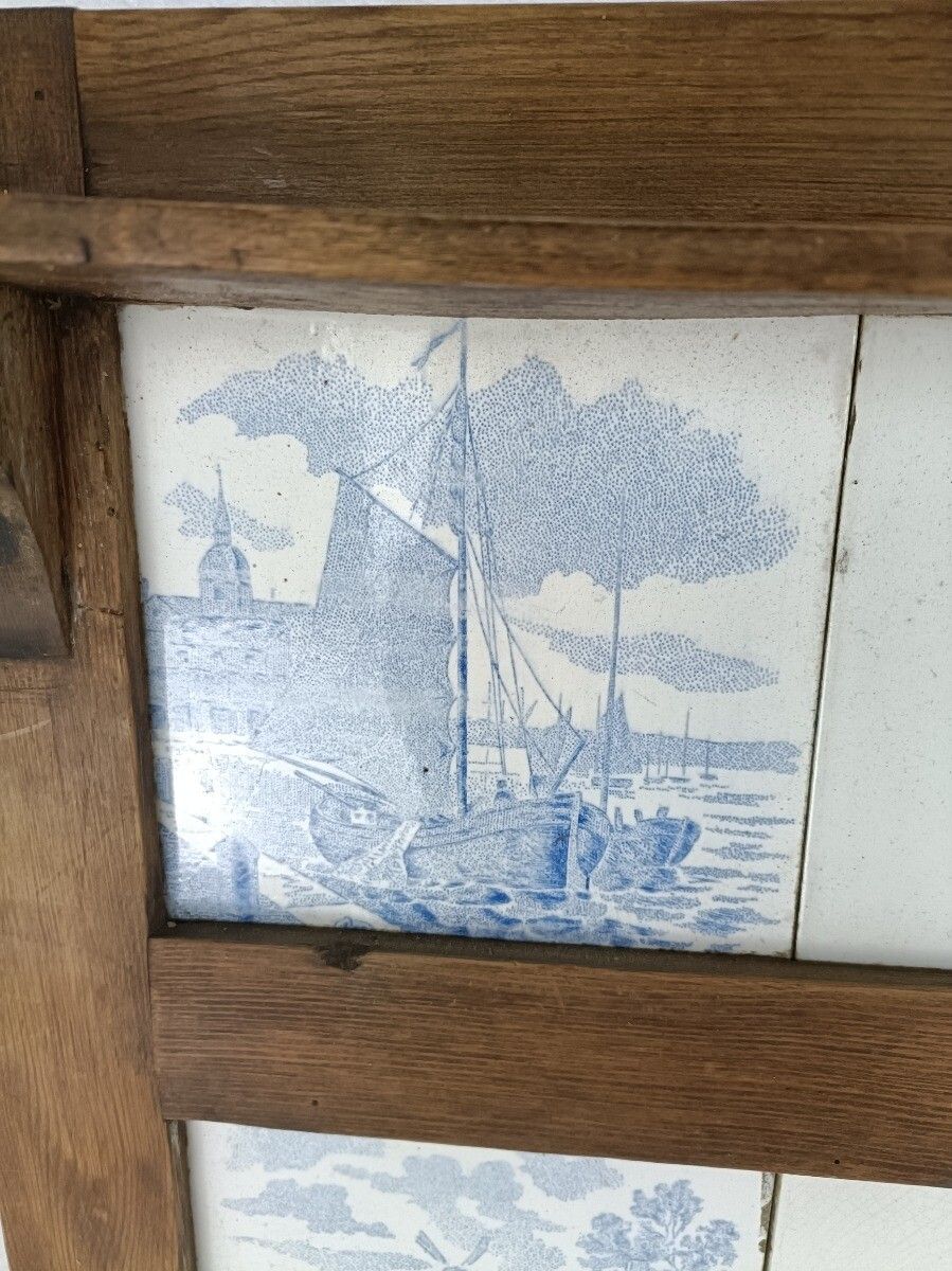 Kitchen Herbs Wall Hanging Cabinet  Wood Ceramic Tiles Blue White Antique Barn S photo 304.0