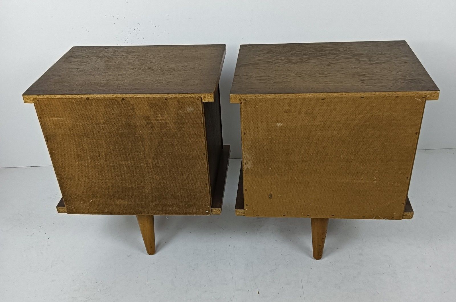 405.0 Pair Of Modernist Wooden Nightstands Bedroom Cabinets Small End Tables Vintage photo