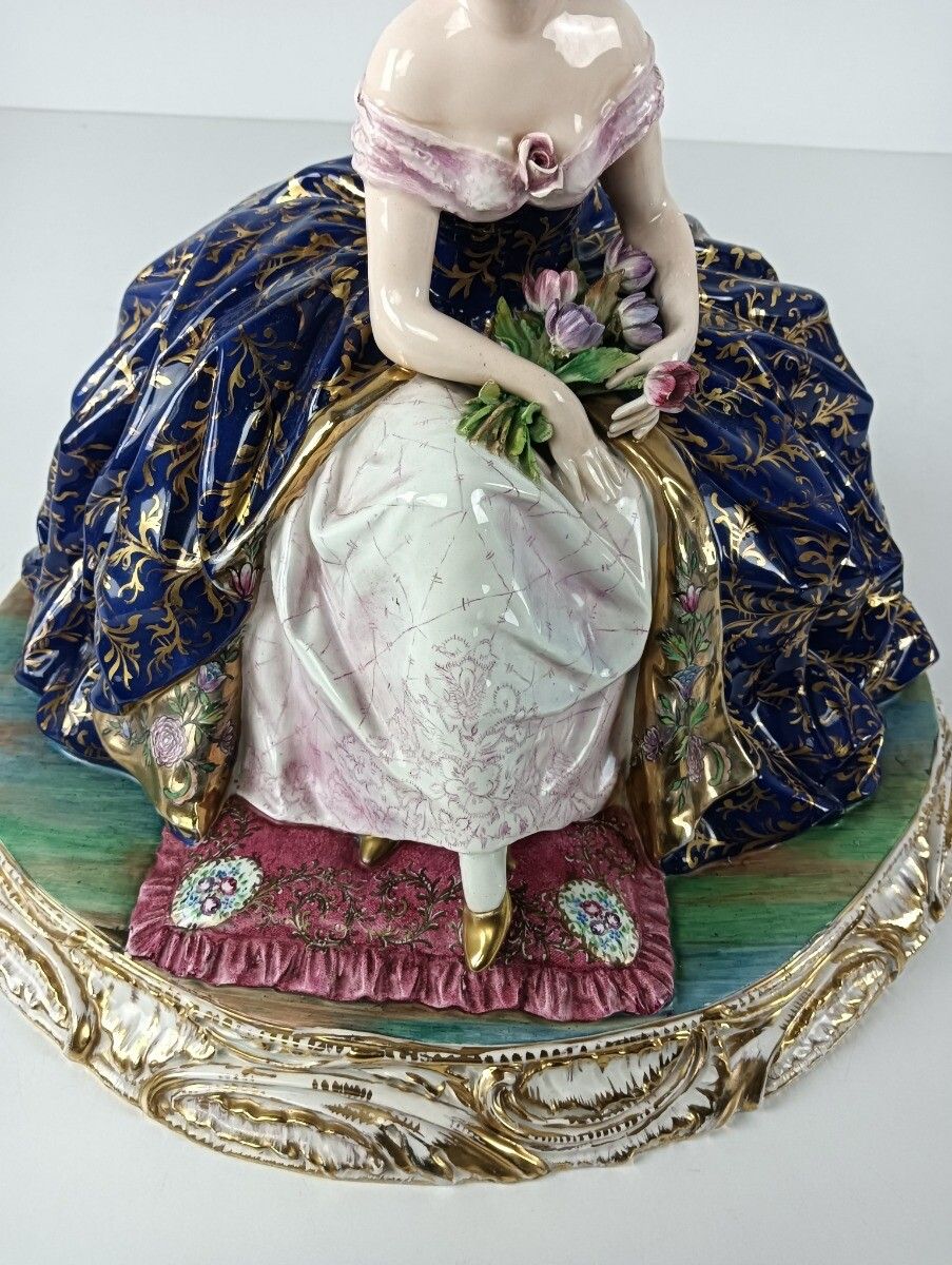 Large Porcelain Statue Figurine Lady Marked Guido Cacciapuoti Italy Vintage photo vintage