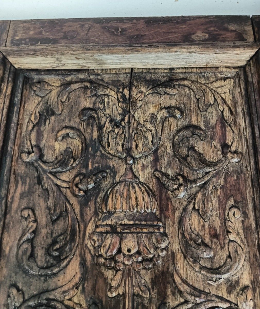 Pair Door Panels Carved Wood Flowers Baskets Architectural Reclaimed Salvaged An photo buy