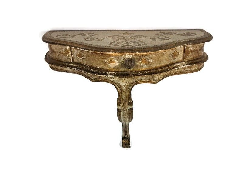 Florentine Wooden Console Wall Hanging Table Italy Italian Mid Century Very Rare