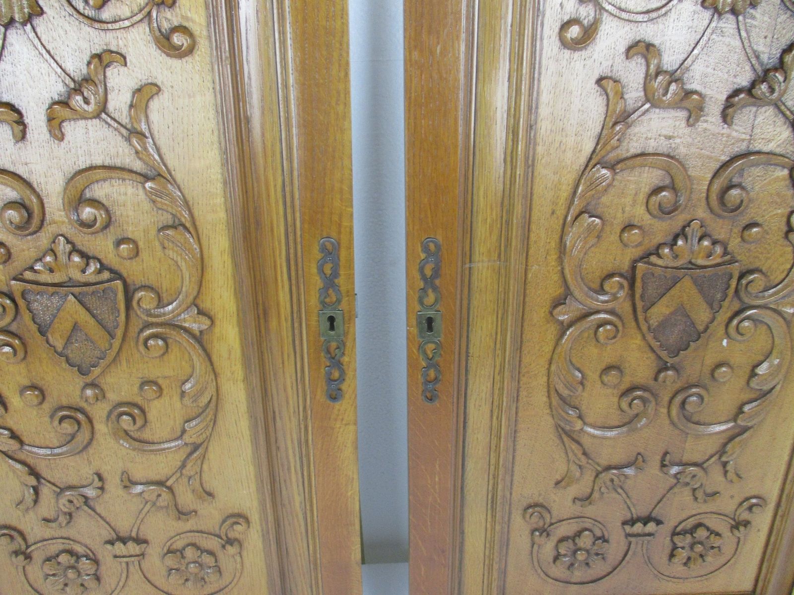Pair  Hand Carved Wooden  Door Panels Reclaimed Architectural Medieval Style Flo photo furniture