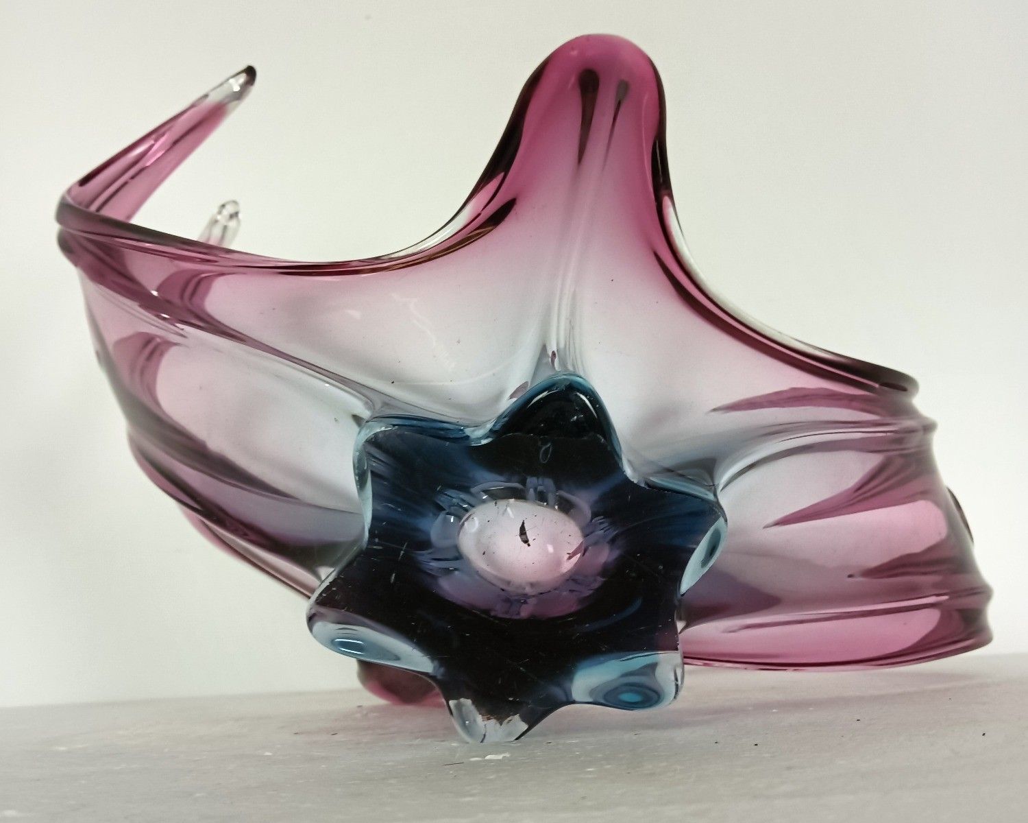 photo furniture Blue  Cranberry Murano Italian Art Glass Centerpiece Dish Bowl Mid Century Vinta