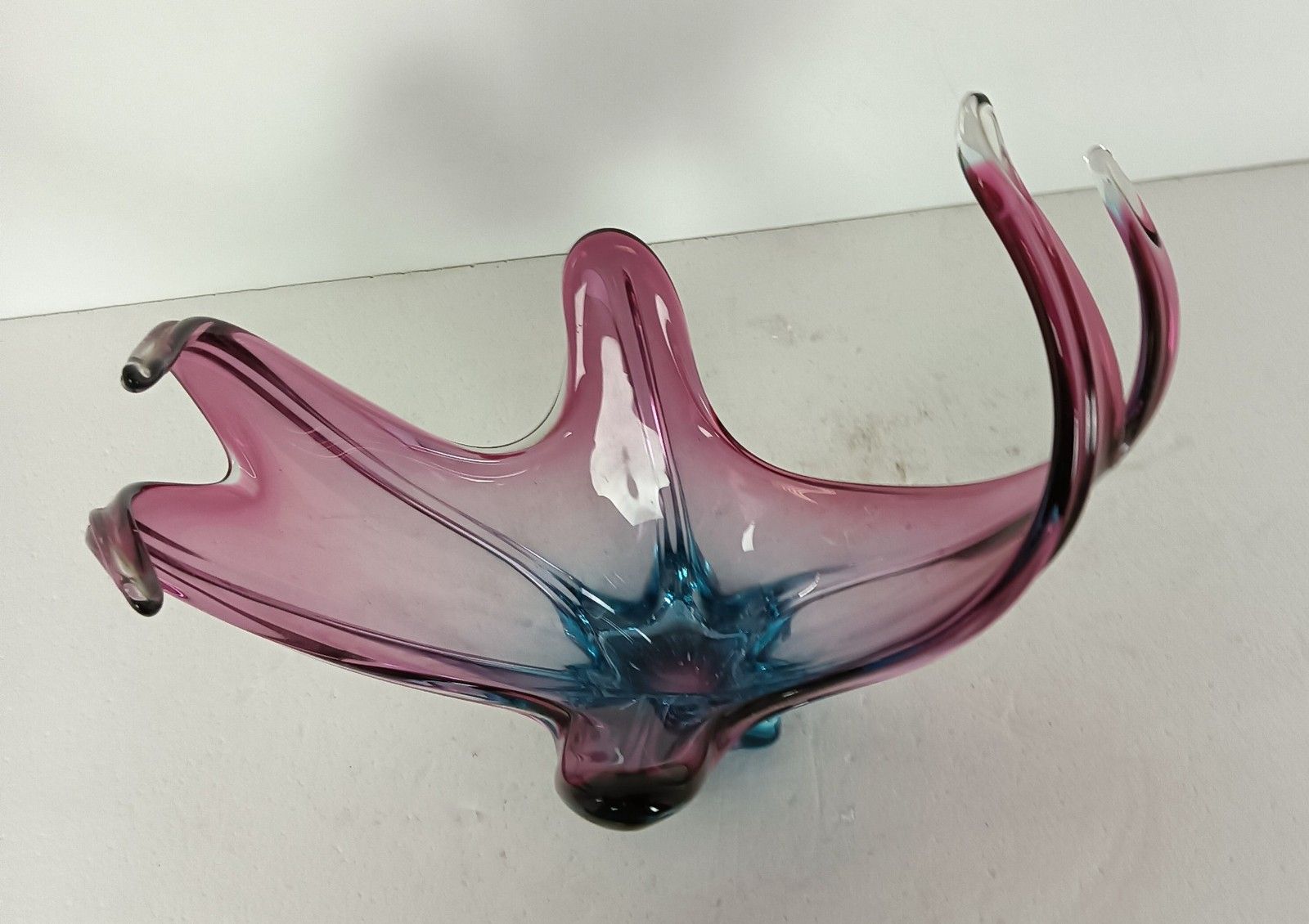 photo for sale Blue  Cranberry Murano Italian Art Glass Centerpiece Dish Bowl Mid Century Vinta