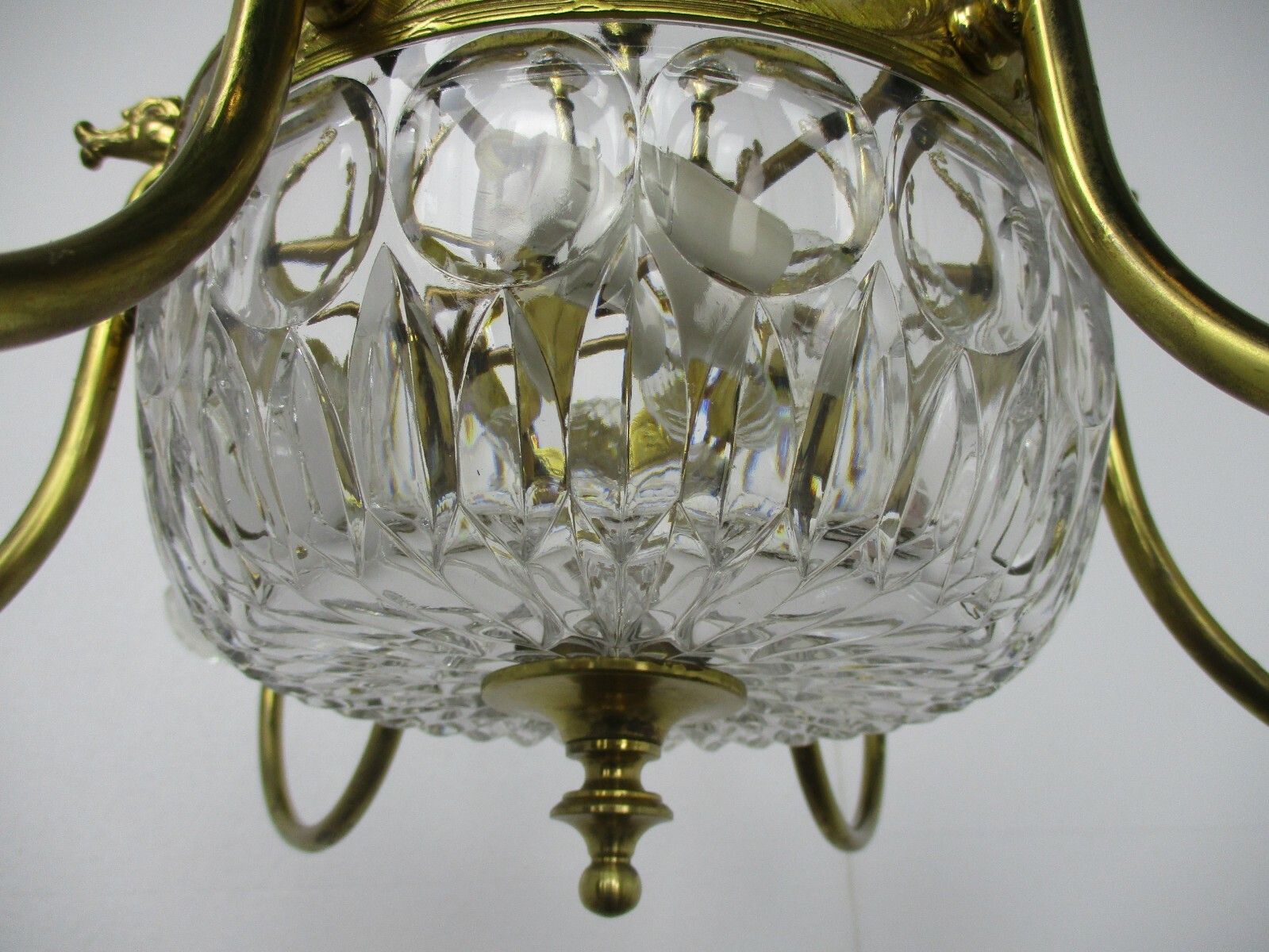 French Chandelier Ornate Brass Crystal Prisms Hollywood Regency Fish Wow 8 Light photo for sale