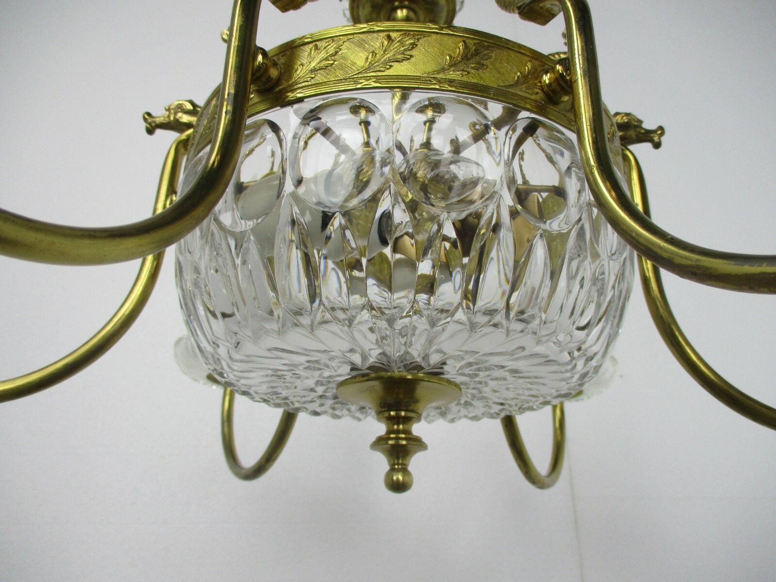French Chandelier Ornate Brass Crystal Prisms Hollywood Regency Fish Wow 8 Light photo vintage