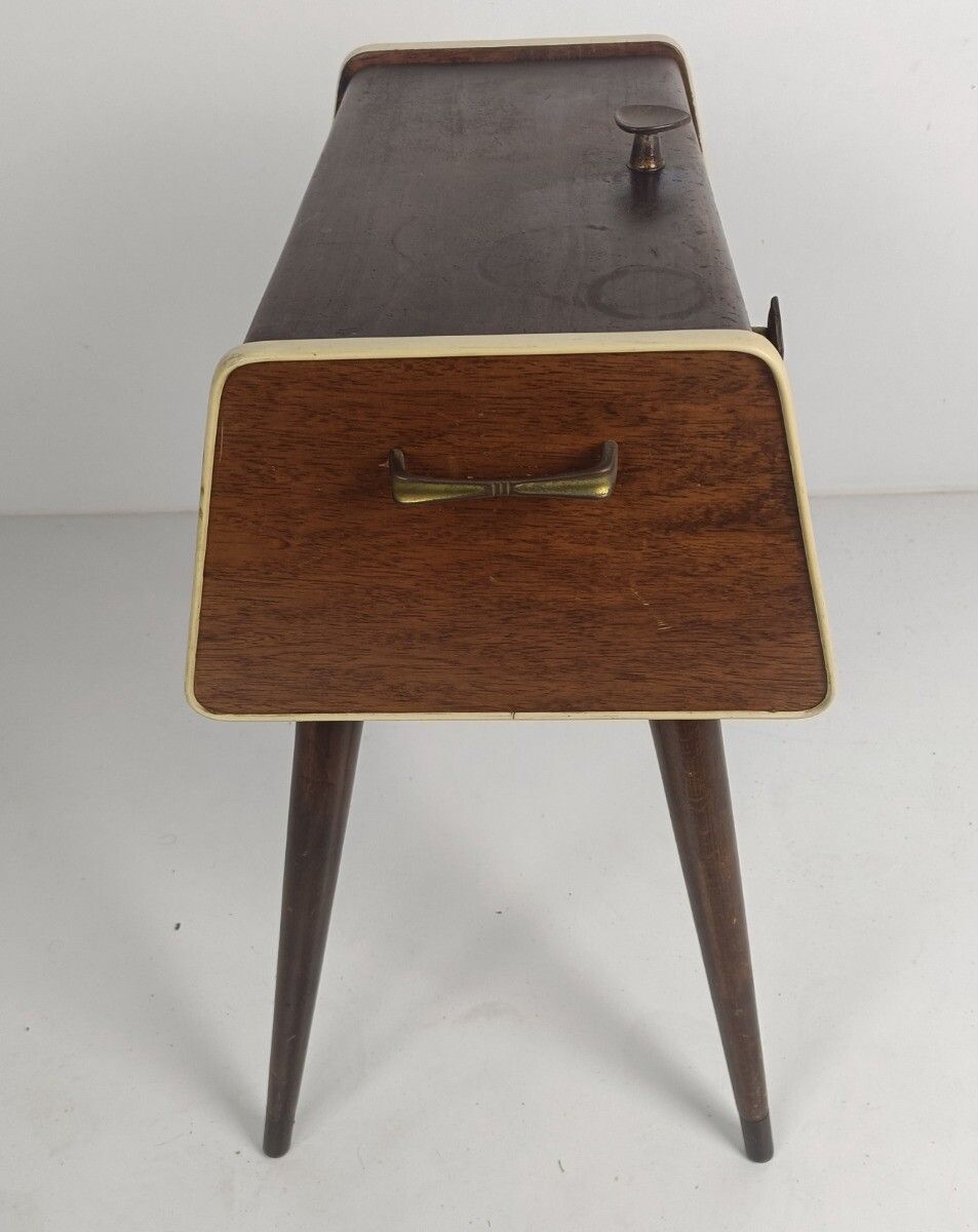 Danish Modern Teak Sewing Quilting Box Organizer Funky Era Eames Htf photo vinterior