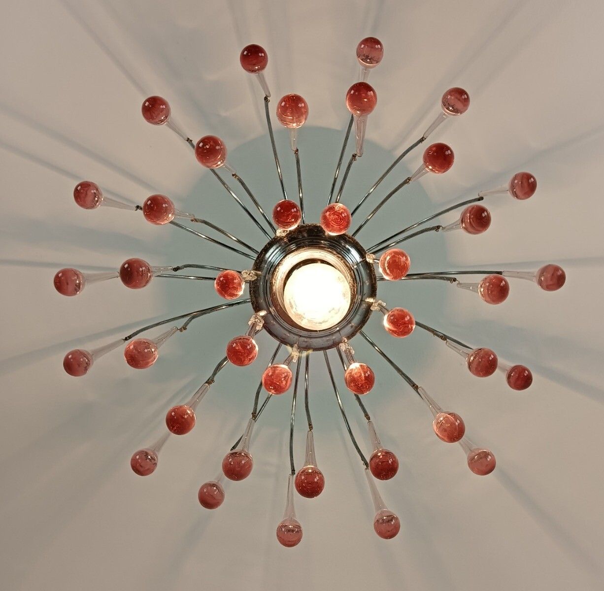Murano Pink Art Glass Teardrop Prisms Chandelier Italy 1 Light Pendant Lovely VI photo Lighting
