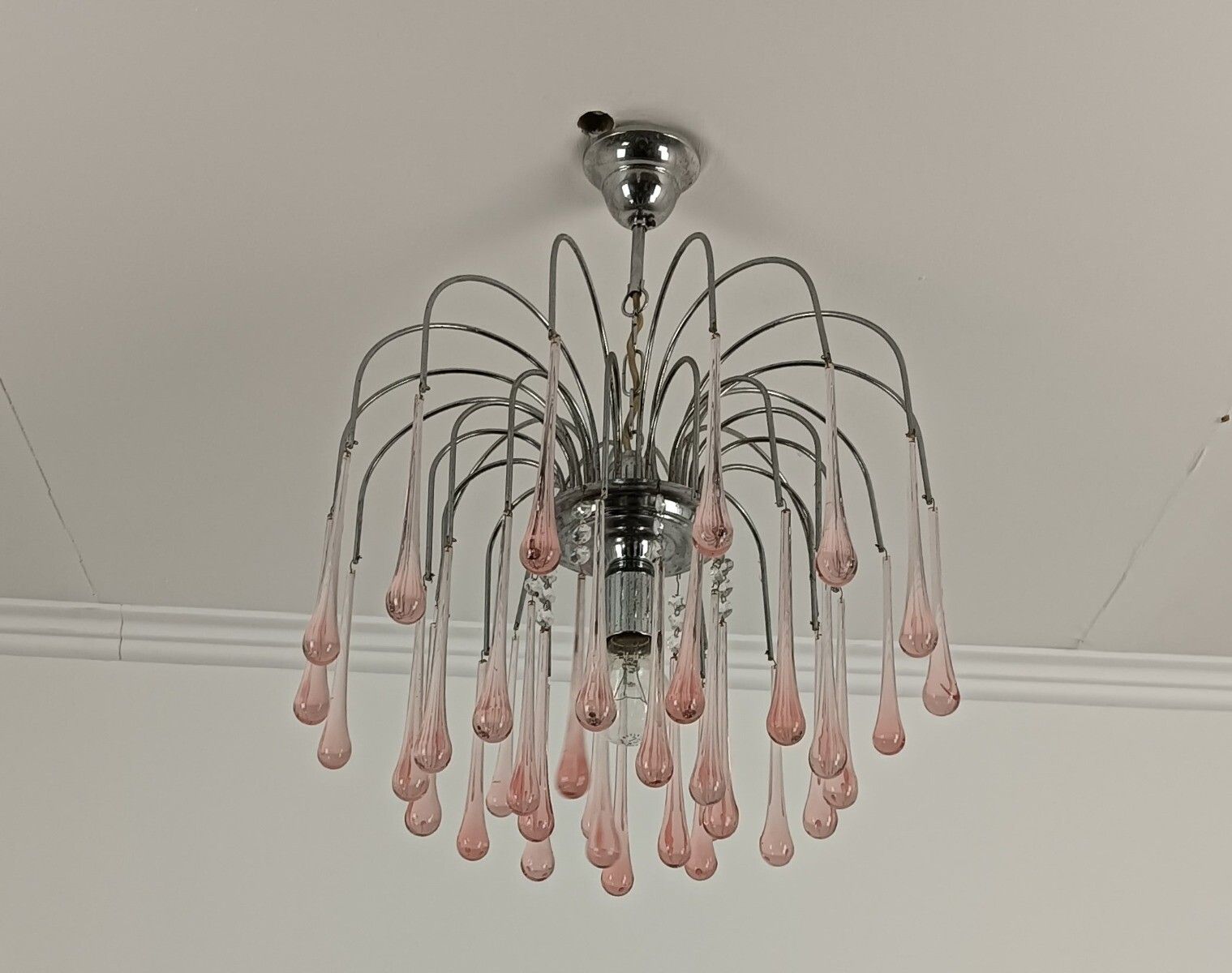 photo furniture Murano Pink Art Glass Teardrop Prisms Chandelier Italy 1 Light Pendant Lovely VI