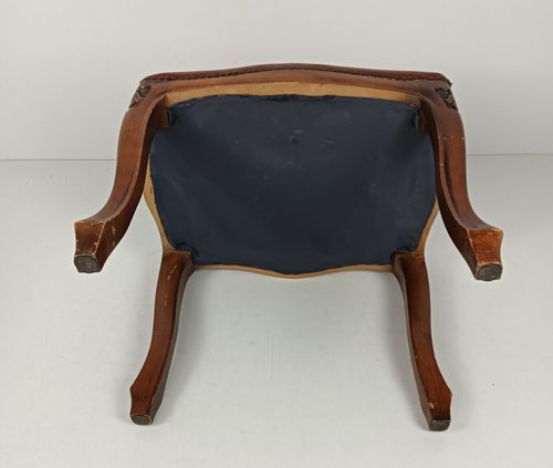 photo for sale Footstool Ottoman  Louis XV Style  Hobnails Vintage Faux Leather Brown