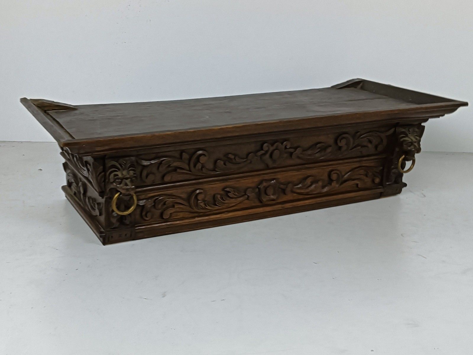 Large Pediment Over Door Ornate Carved Wood Lion Heads Antique Stunning Reclaime photo for sale