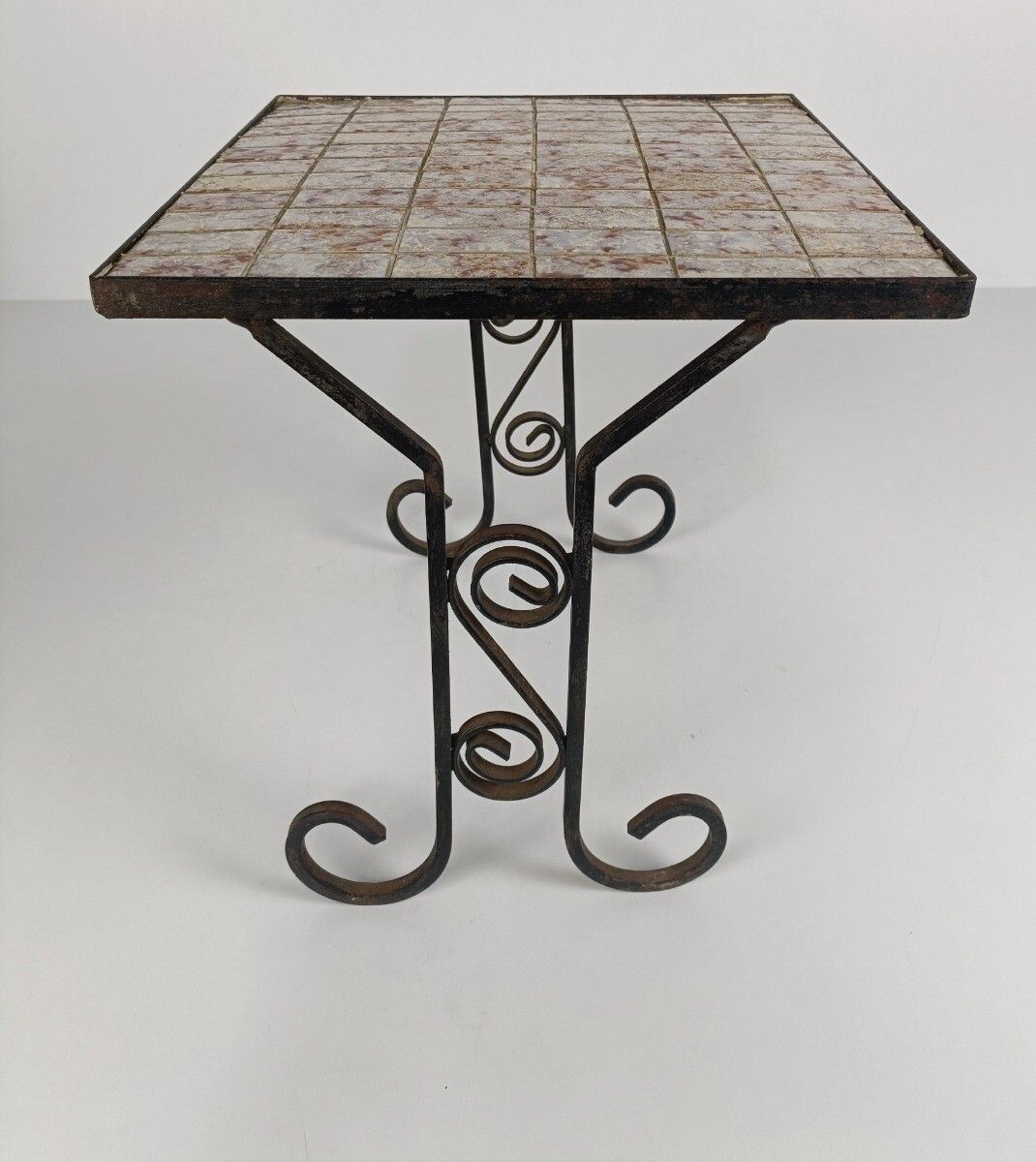 Vintage Side Table Plant Stand Ceramic Mosaic Tiles Wrought Iron  Modernist Retr photo vintage