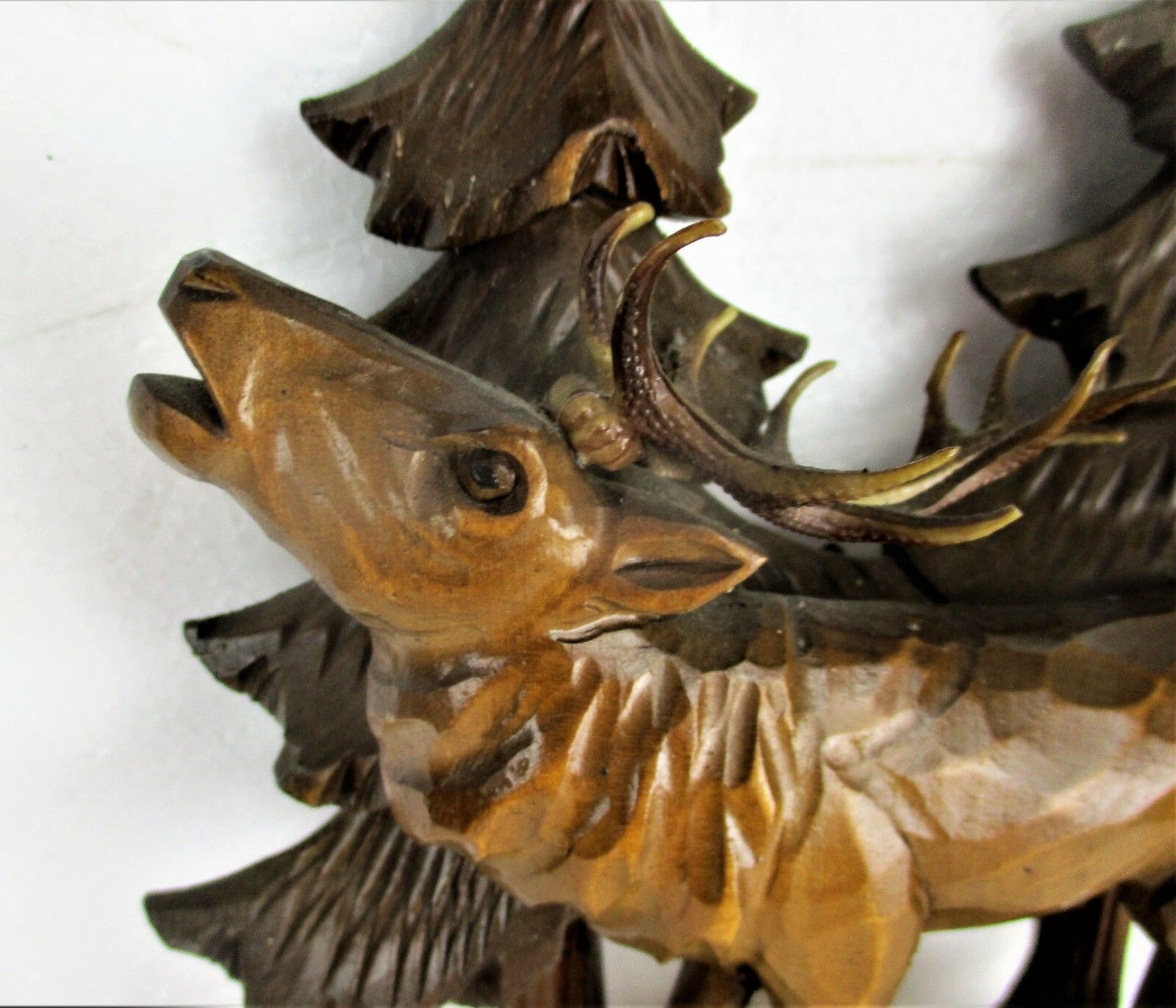 Hand Carved Wood Barometer Thermometer Weather Station Black Forest Deer Hunter photo Home Decor