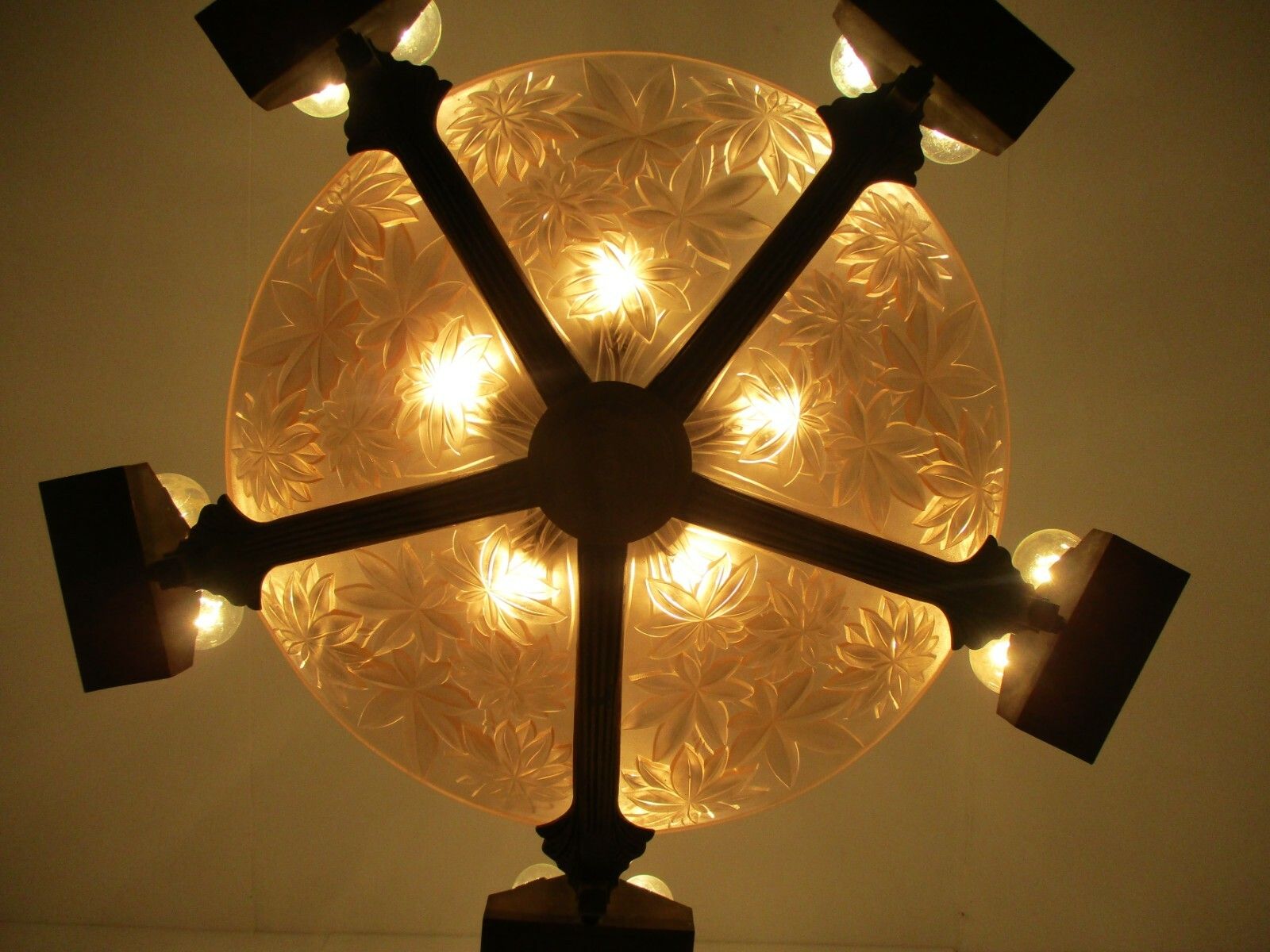 photo for sale Art Nouveau  15!!  Lights Chandelier Lamp Art Deco Pink Glass Flower Shade Wow