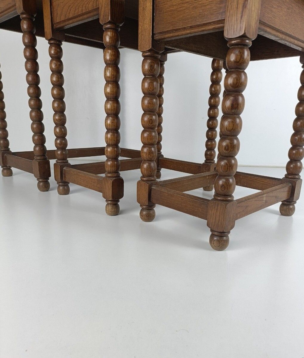 photo for sale Set Of 3 Hobnail Legs Wooden Nesting Stacking Side Tables Barn Country Farmhouse