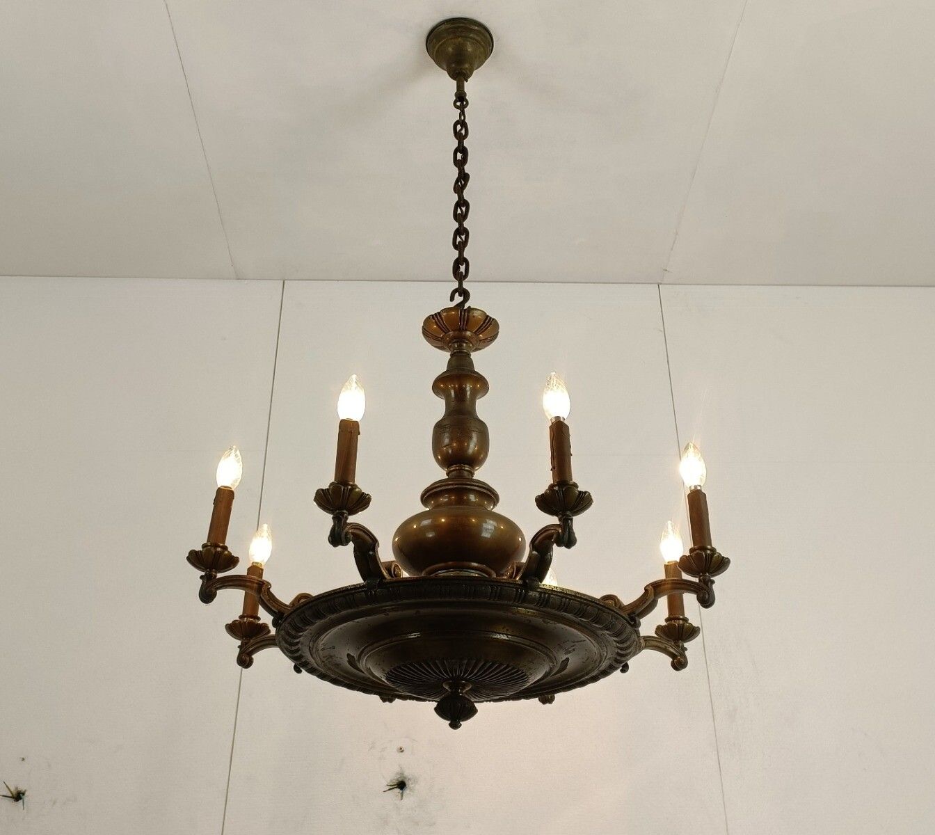 Antique Jugendstil Bronze French Empire Pan Chandelier 8 Arms Huge Heavy Htf photo furniture
