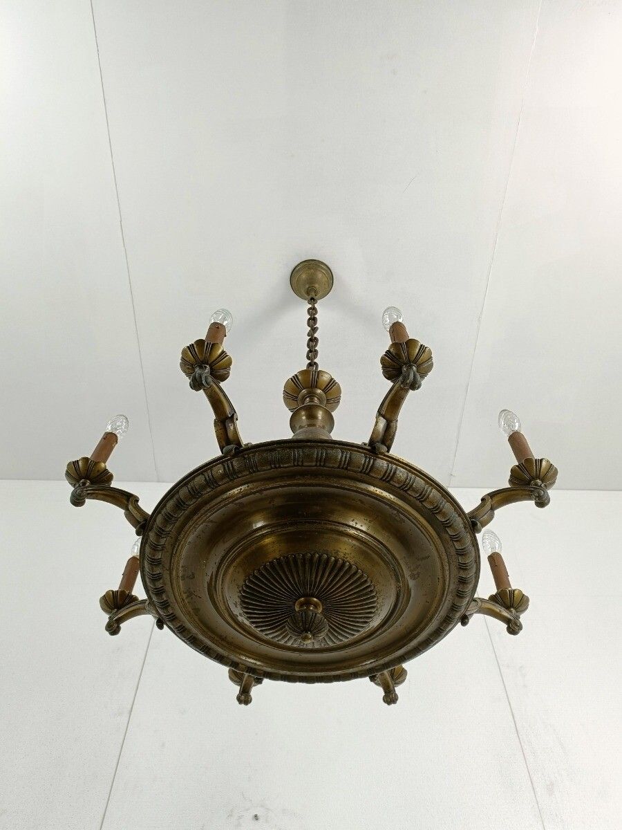 Antique Jugendstil Bronze French Empire Pan Chandelier 8 Arms Huge Heavy Htf photo buy