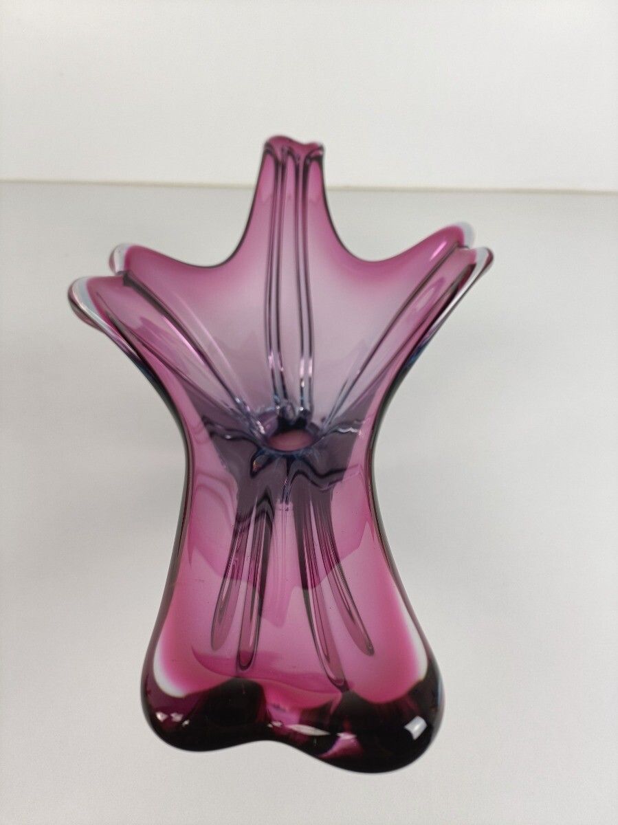 Italian Cranberry Blue Bowl Dish Centerpiece Murano Seguso Art Glass Modernist X photo 324.0
