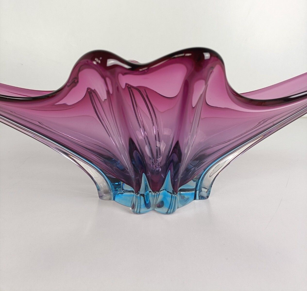photo furniture Italian Cranberry Blue Bowl Dish Centerpiece Murano Seguso Art Glass Modernist X