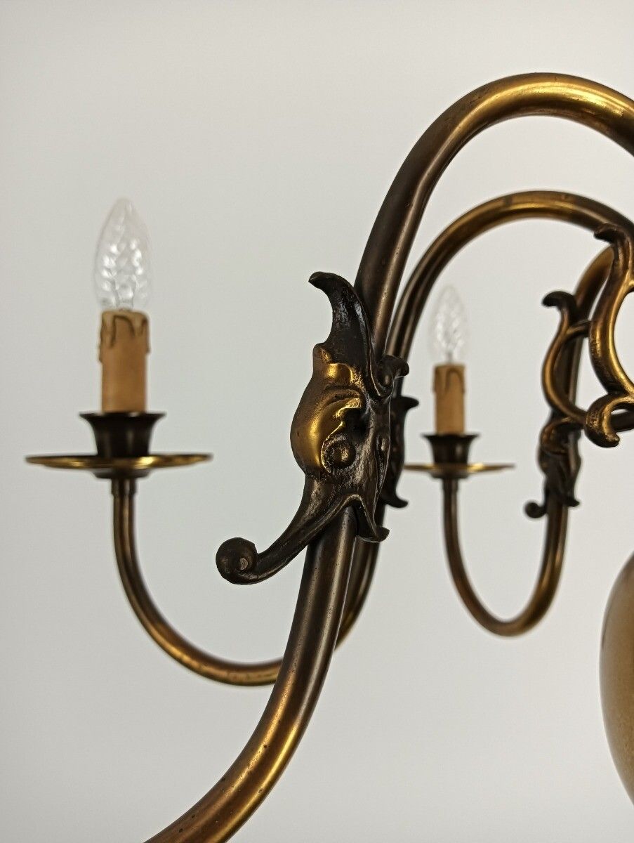 Chandelier Flemish Dutch Brass Ornate 8 Lights Vintage Modernist Barn Farmhouse photo vintage