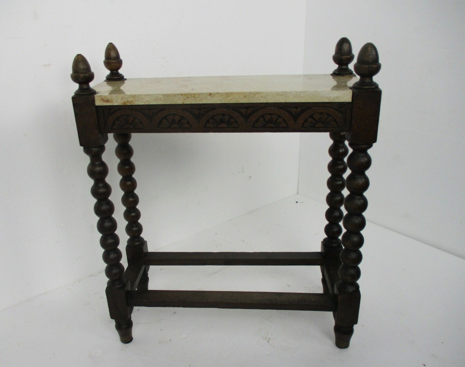 Antique Side Hallway Table Console Bobbin Wooden  Legs Marble Top Edwardian photo for sale