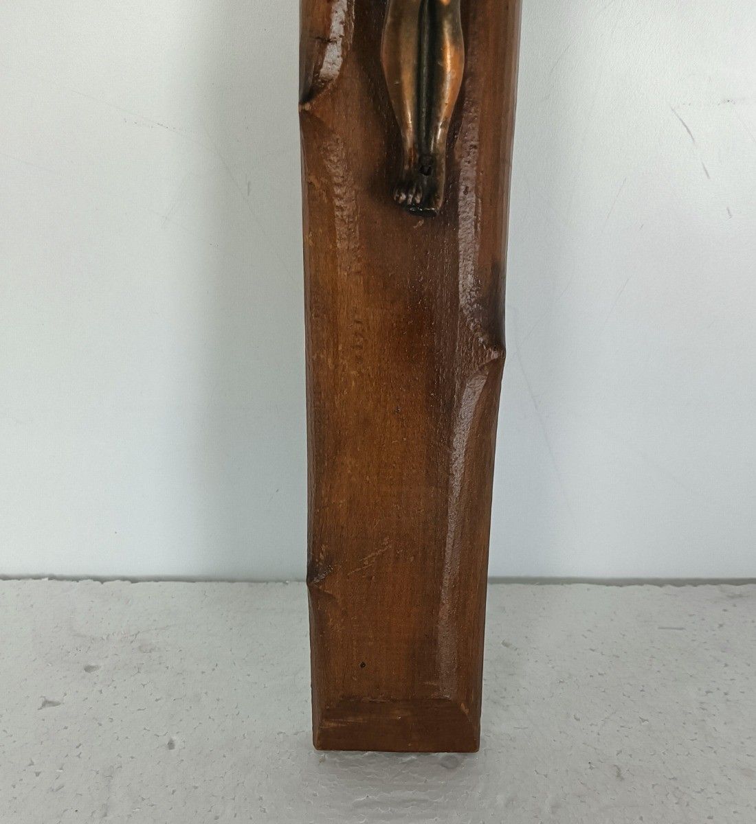 Art Deco Bauhaus Hanging Wall Crucifix Wood Brass Corpus  Jesus Christ  Antique photo 81.0