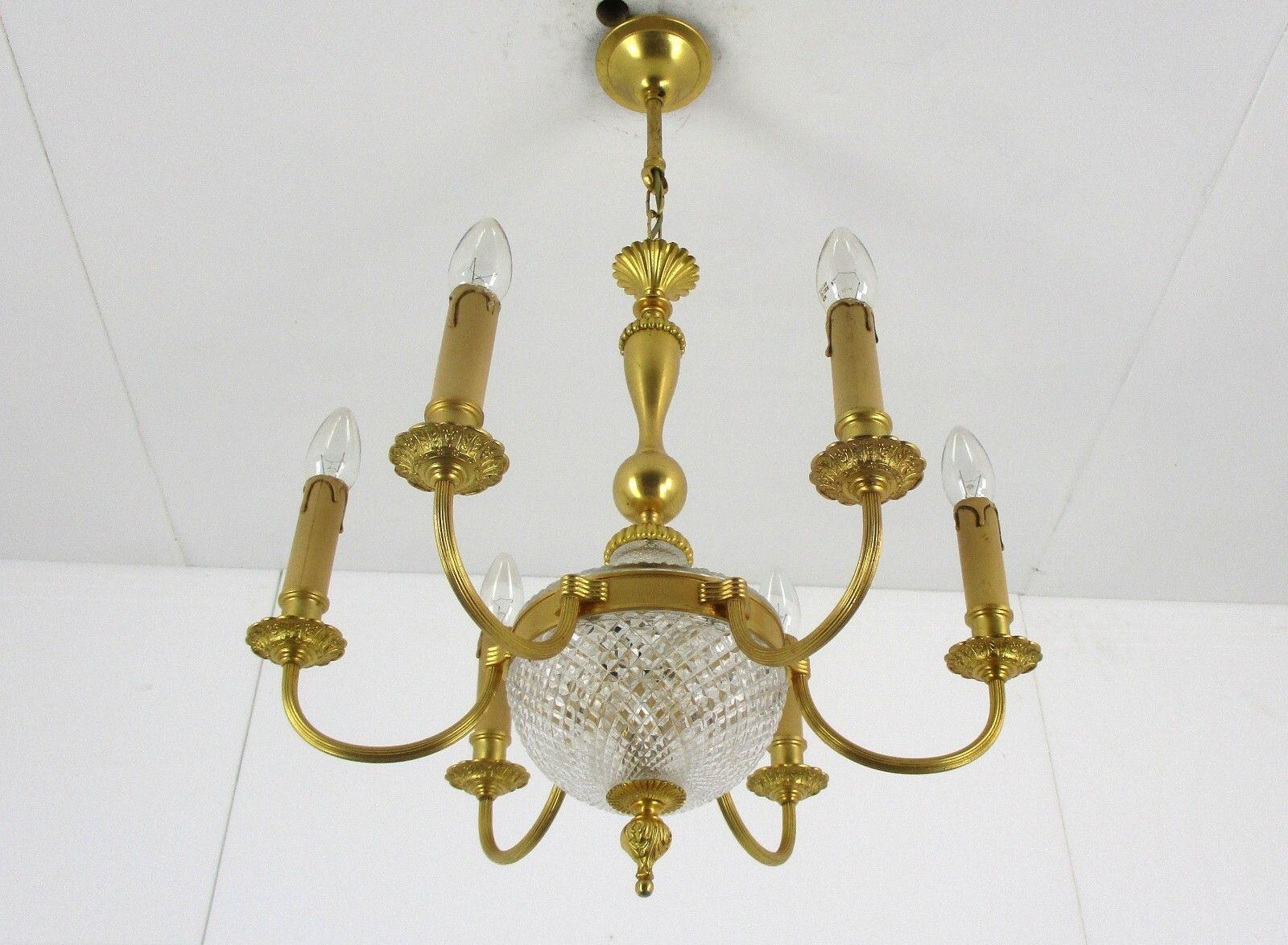 Hollywood Regency 1950s Chandelier Lamp Christal Brass Small Lovely 6 Lights Arm photo Lighting