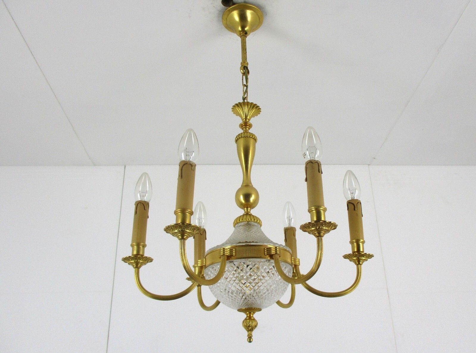 Hollywood Regency 1950s Chandelier Lamp Christal Brass Small Lovely 6 Lights Arm photo 334.0