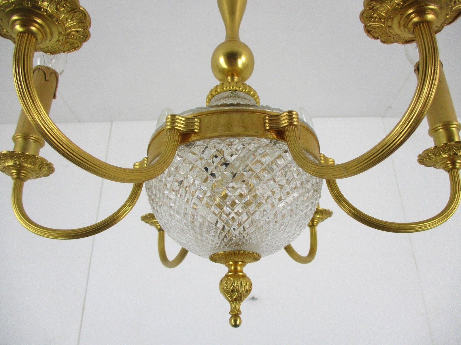 Hollywood Regency 1950s Chandelier Lamp Christal Brass Small Lovely 6 Lights Arm photo vinterior