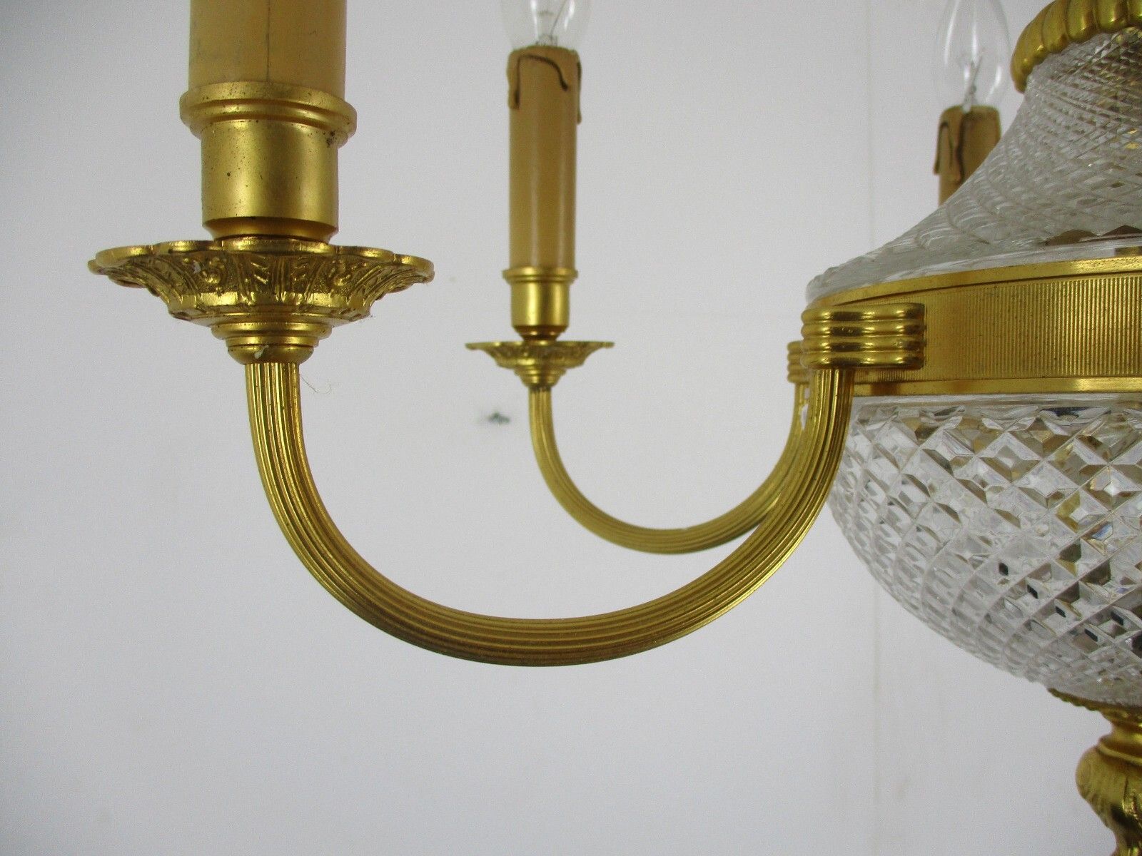 Hollywood Regency 1950s Chandelier Lamp Christal Brass Small Lovely 6 Lights Arm photo vintage
