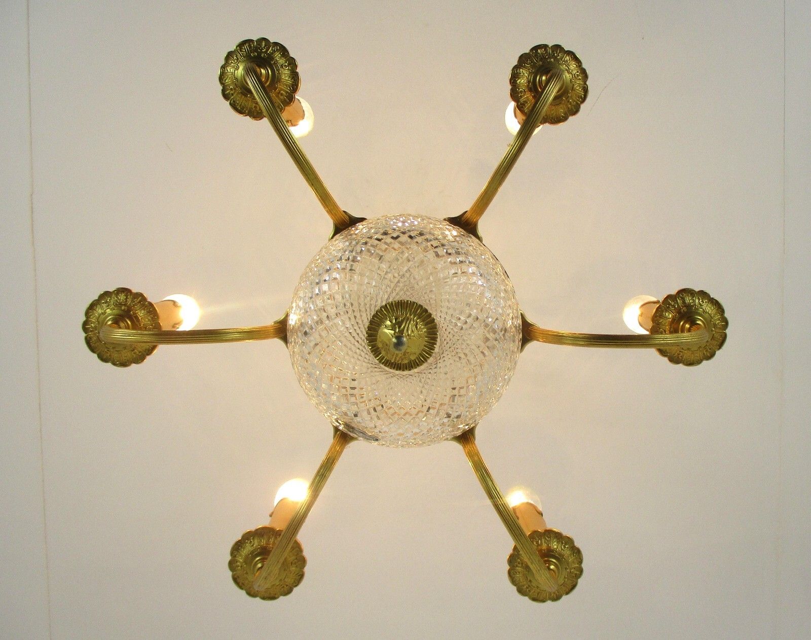 photo furniture Hollywood Regency 1950s Chandelier Lamp Christal Brass Small Lovely 6 Lights Arm