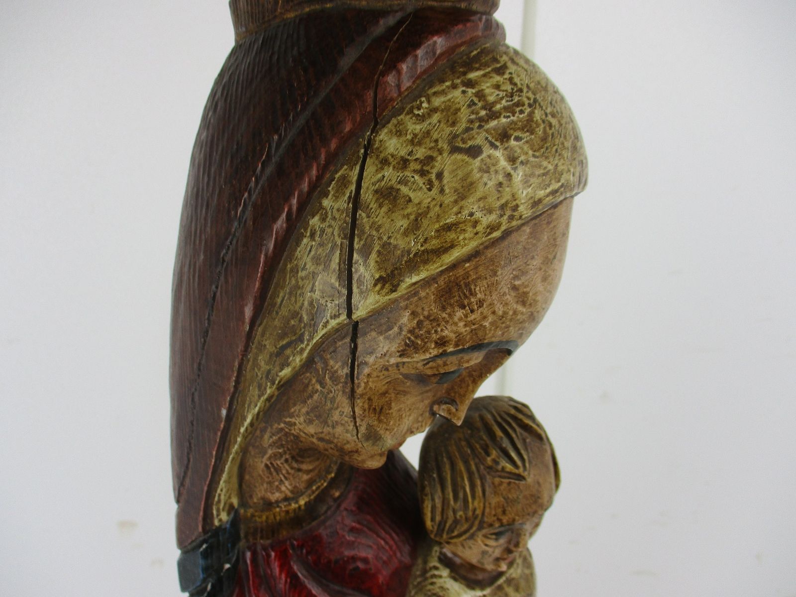 Xl Vintage Virgin Mary Madonna And Child Hand Carved Wood Polychrome Statue Chur photo 364.0