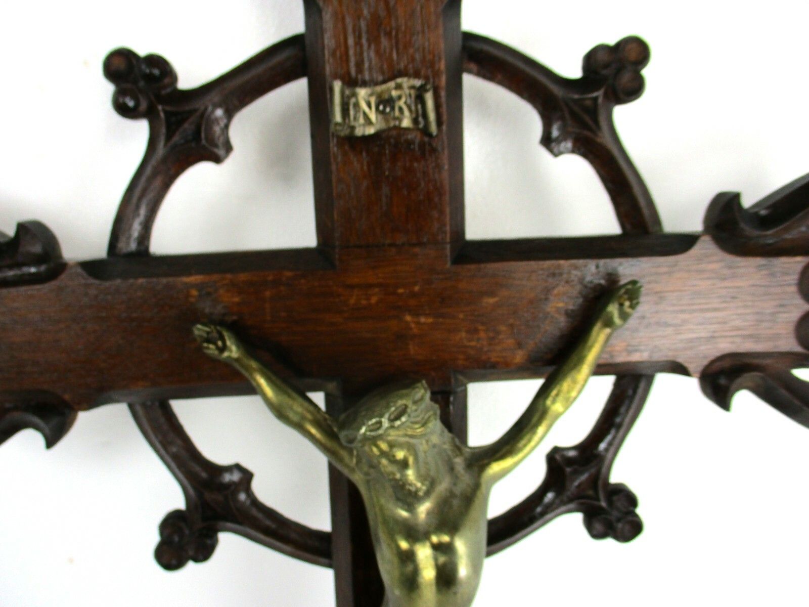 Xl Hand Carved Wood French Hanging Ornate Crucifix Jesus Christ Fleur De Lis photo buy