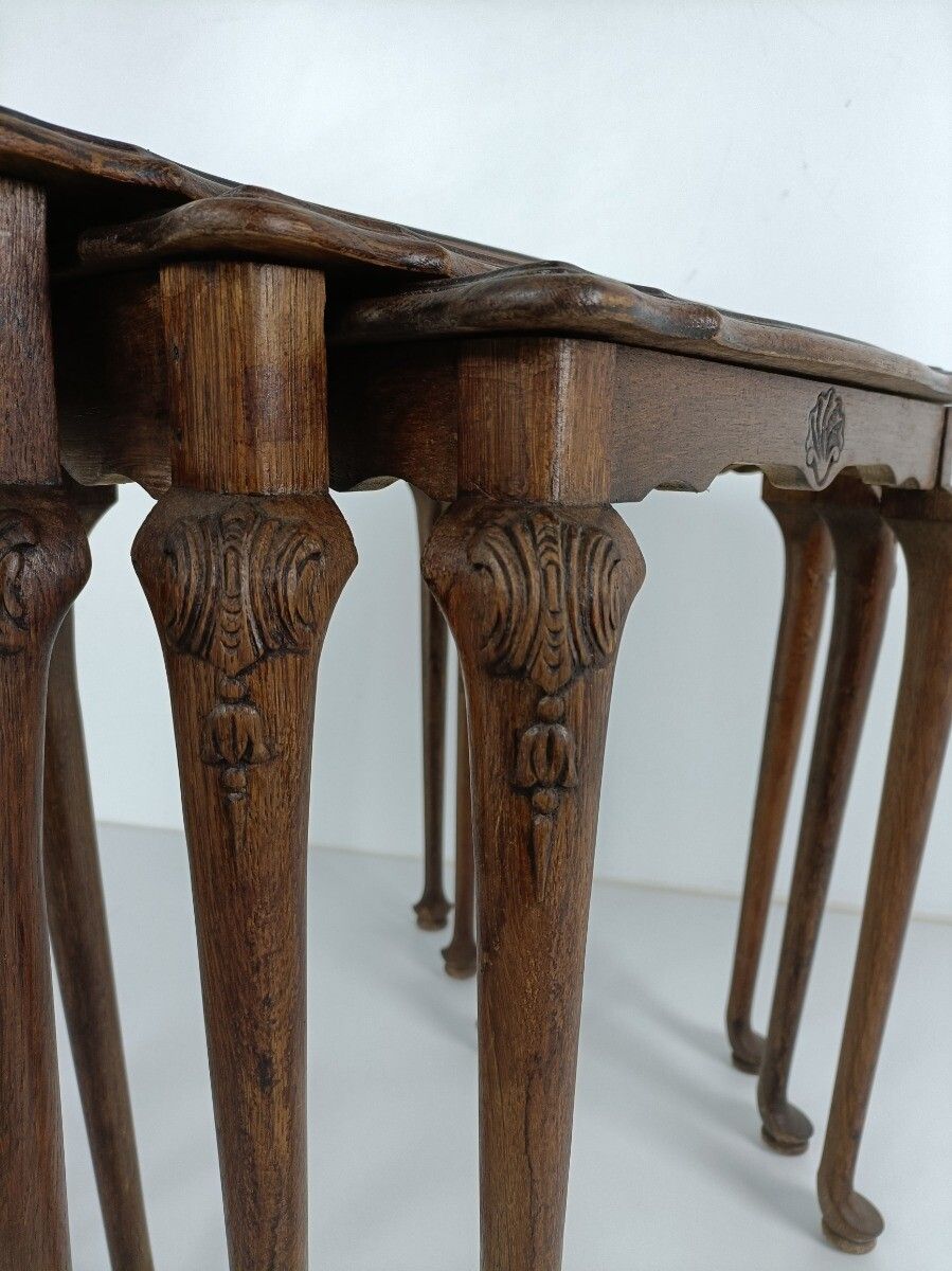 Set Of 3 Wood Stacking Nesting Tables Louis XV Style Mid Century Modernist Ornat photo 487.0