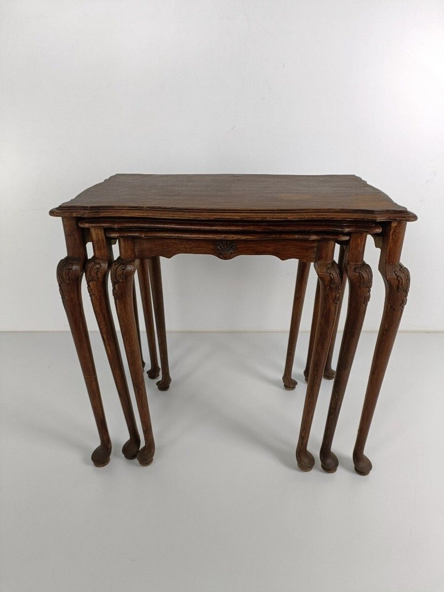 photo furniture Set Of 3 Wood Stacking Nesting Tables Louis XV Style Mid Century Modernist Ornat