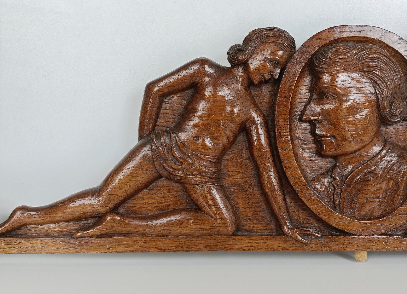 Hand Carved Wooden Pediment Over Door Architectural Antique Figurines Faces photo 385.0