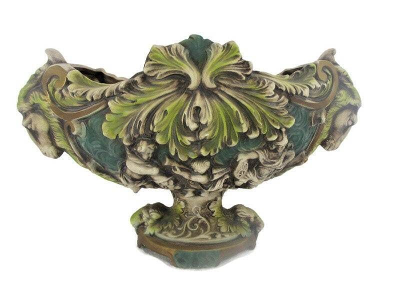 Capodimonte  Porcelain Italy Marked  Ramsheads Centerpiece Dish Angels Putti Vin
