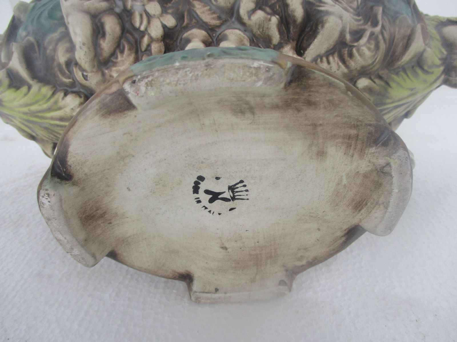 Capodimonte  Porcelain Italy Marked  Ramsheads Centerpiece Dish Angels Putti Vin photo vintage