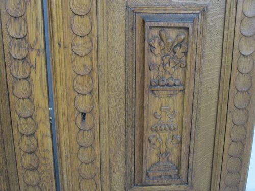 Pair Antique French Carved Wood Oak Door Panels Reclaimed Architectural Flower B photo 405.0