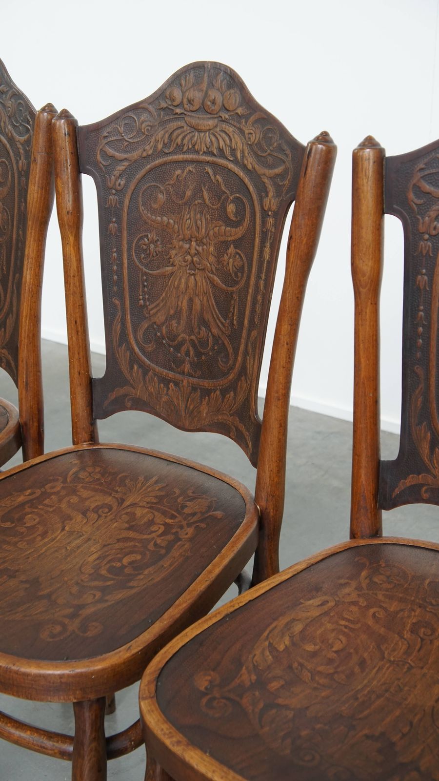 Furniture Set Of 4 Original Antique Jacob And Josef Kohn Bentwood Design Thonet Chairs From The Early 20th Century With Beautiful Carvings photo