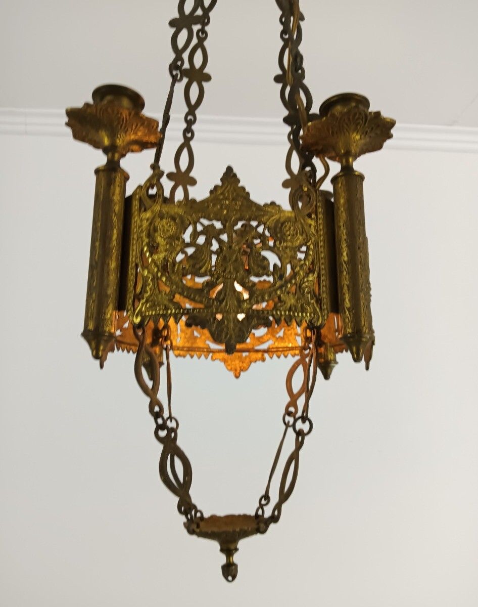 Antique Brass Dore Gods Lamp Light Ceiling Fixture Chandelier Pendant For 4 Cand photo furniture