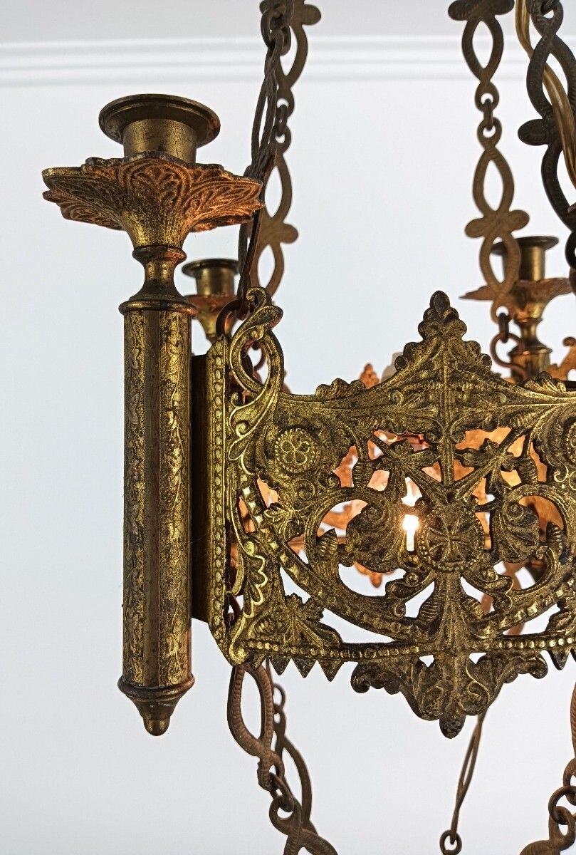 Lighting Antique Brass Dore Gods Lamp Light Ceiling Fixture Chandelier Pendant For 4 Cand photo